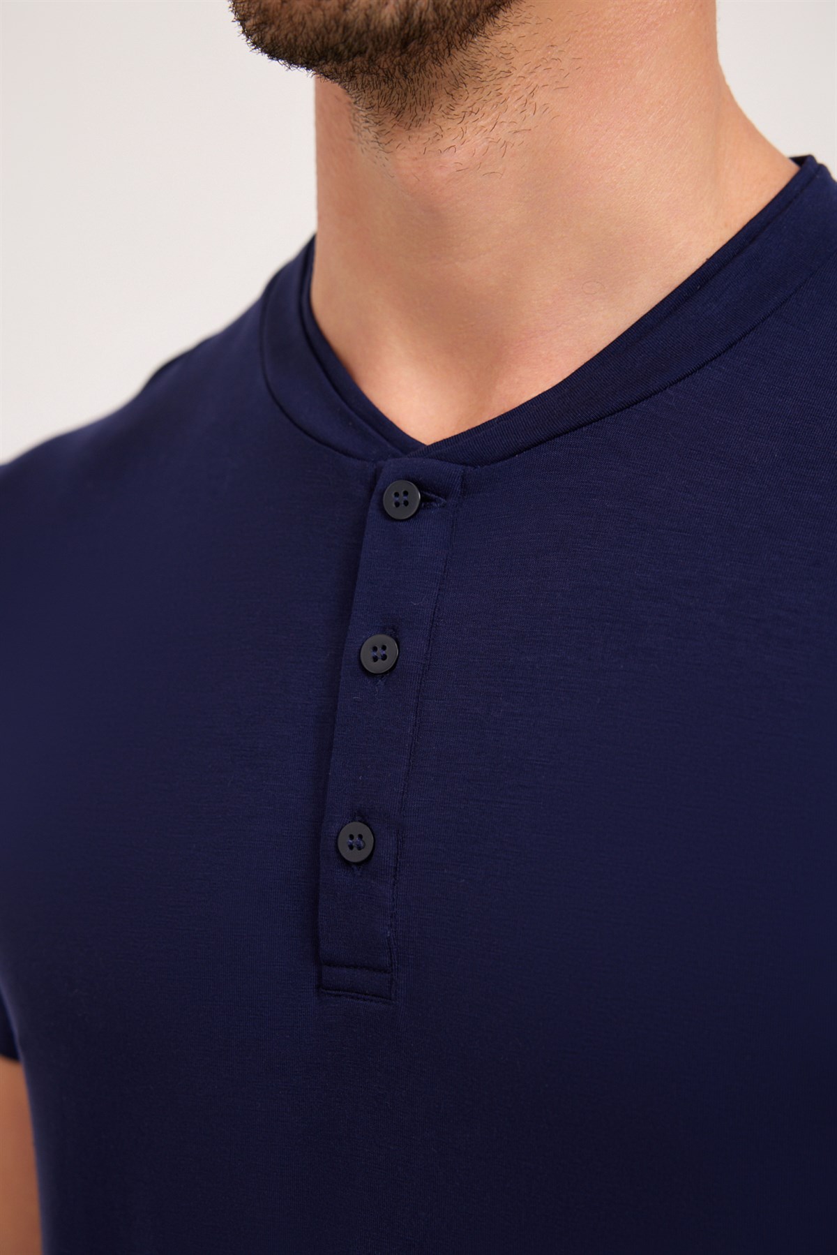 Mens Silver Button Pajama Top Navy Blue