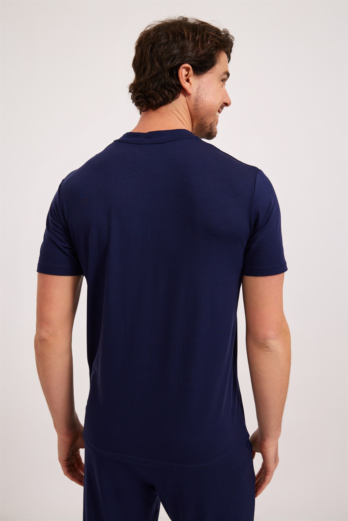 Mens Silver Button Pajama Top Navy Blue