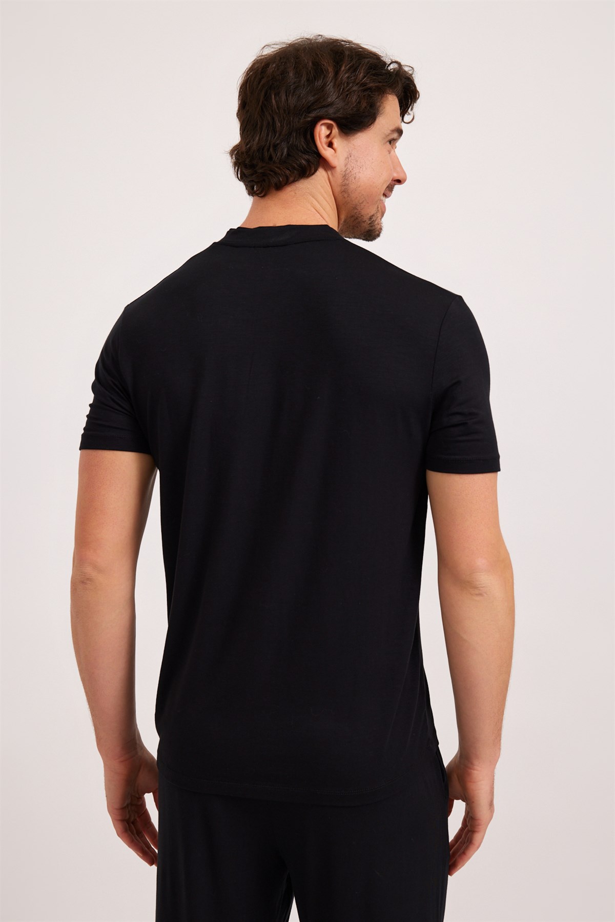 Mens Silver Button Pajama Top Black