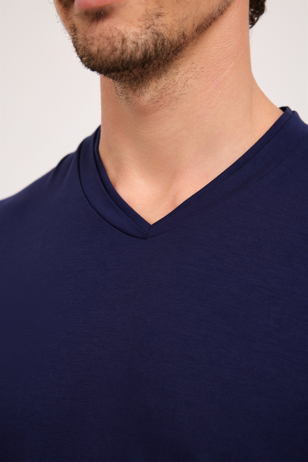 Mens Silver V Neck Pajama Top Navy Blue