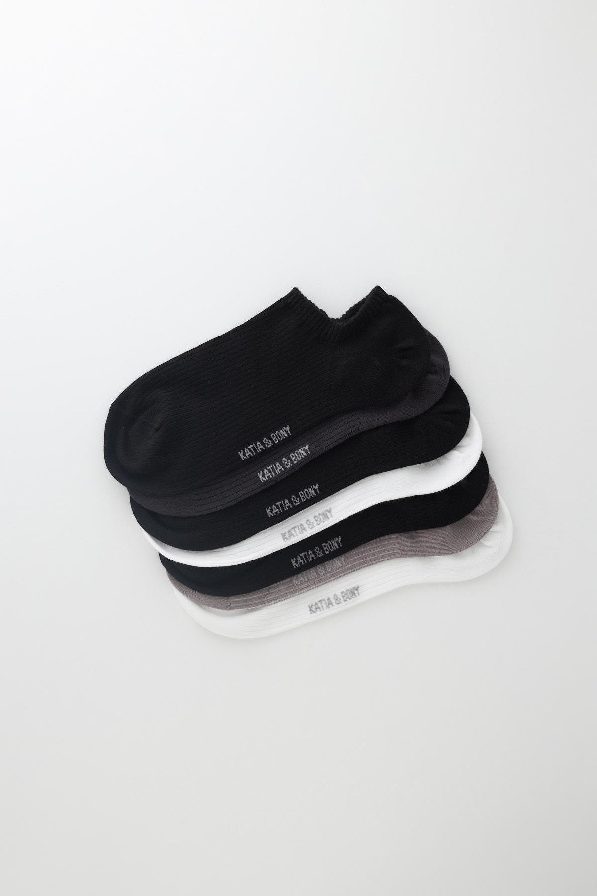 Siyah Karışık Renkli 7li Paket Patik Çorap