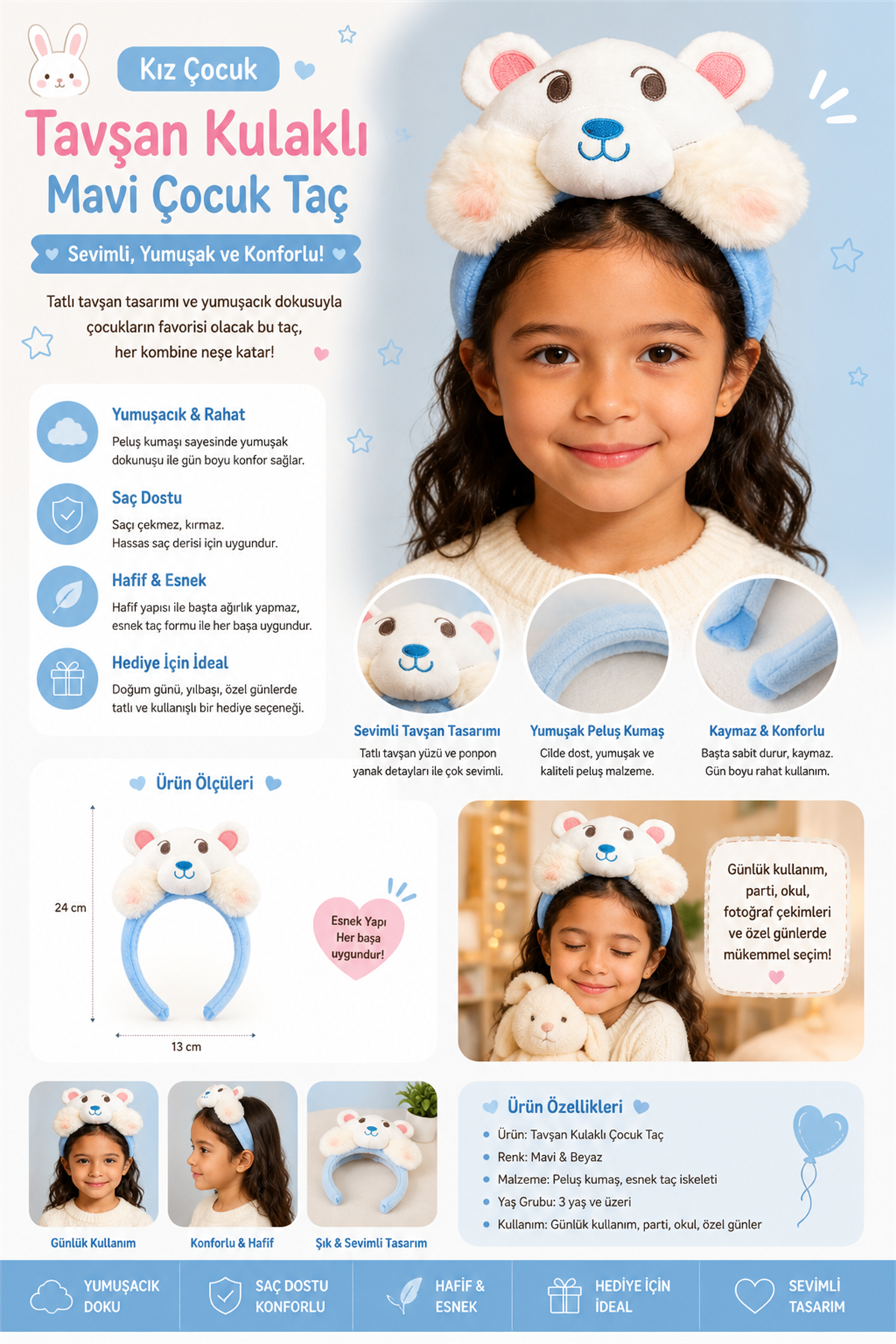 Blue Childrens Crown With Rabbit Ears