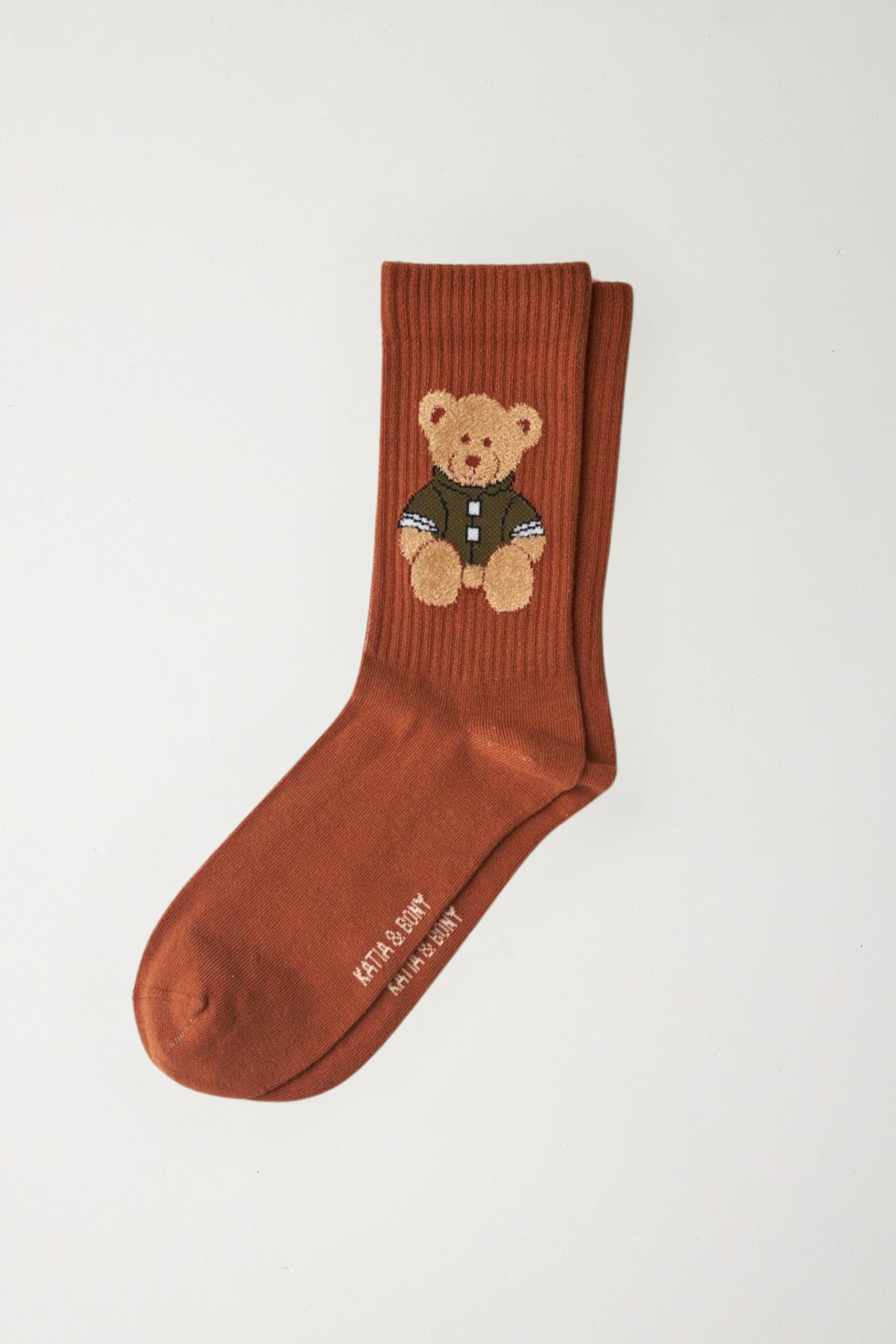 Teddy Bear Patterned Ankle Socks Brown