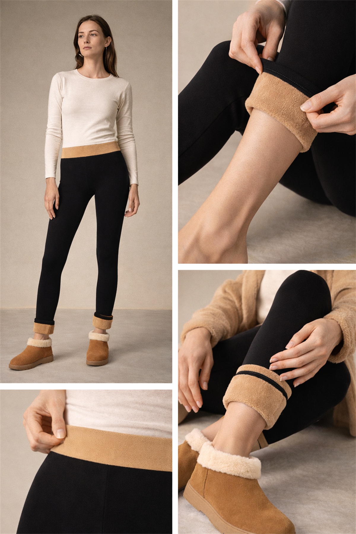 Termal İçi Ten Polar Şardonlu  Kadın Tayt Siyah