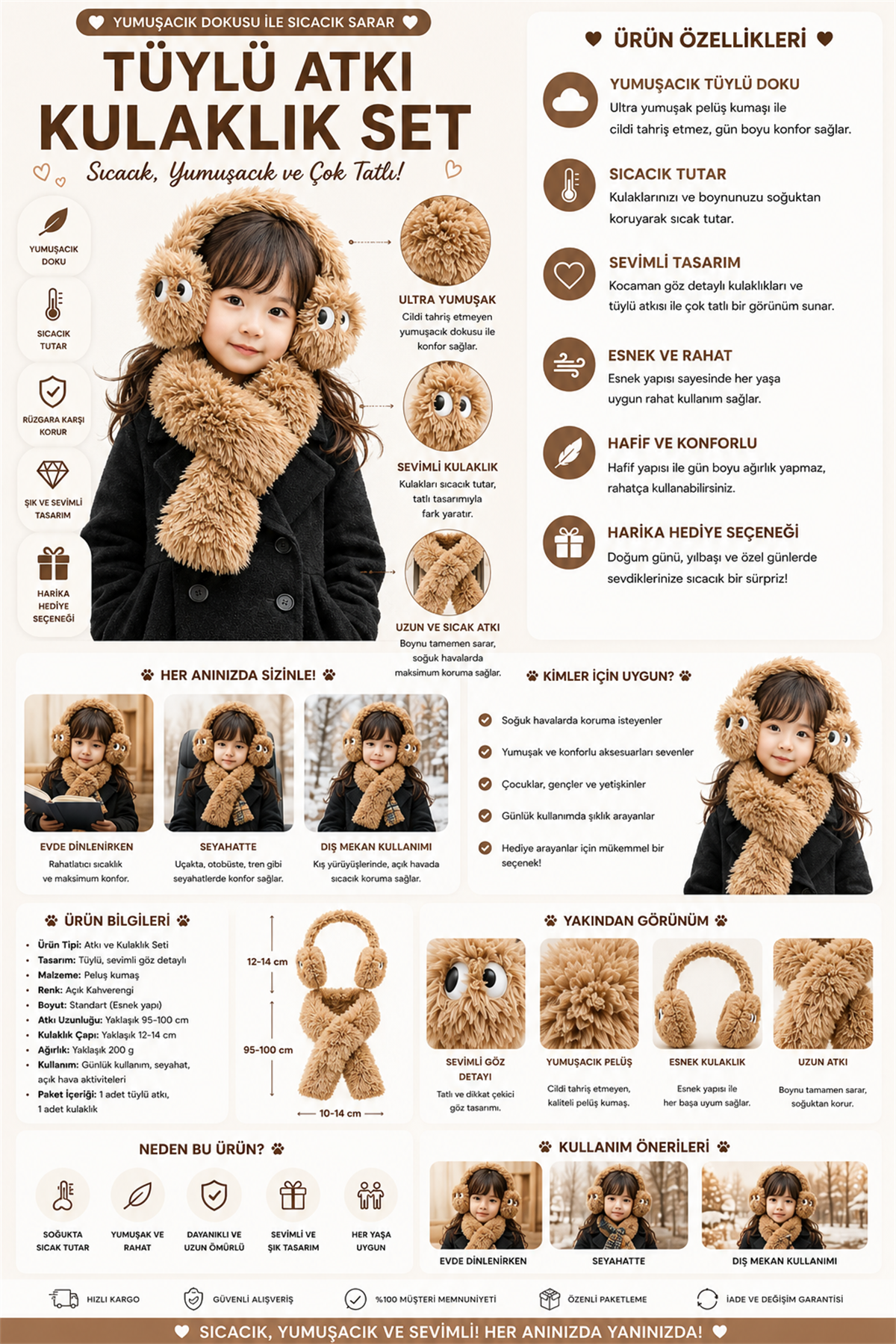 Feather Scarf Headphone Set Brown