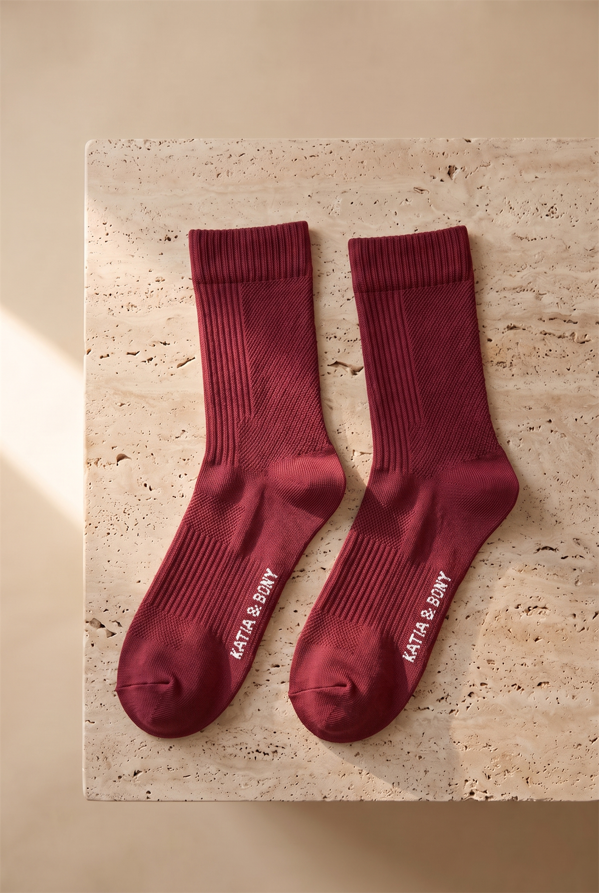 Unisex 2li Örgü File Soket Çorap Bordo-Gri