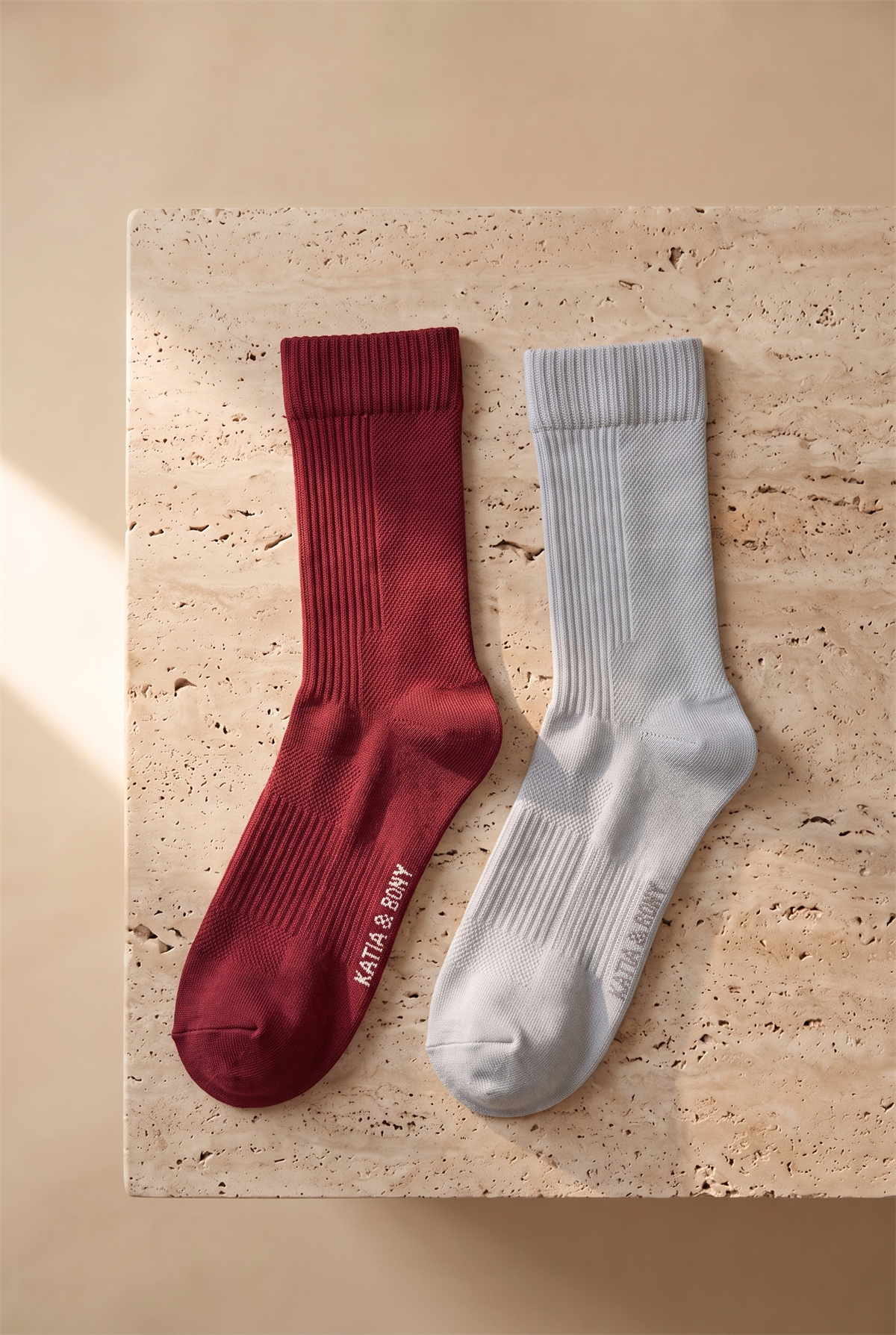 Unisex 2li Örgü File Soket Çorap Bordo-Gri