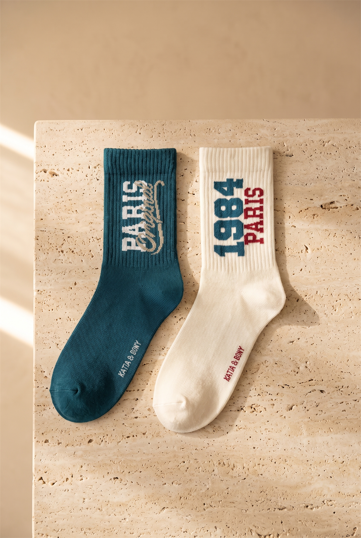 Unisex 2li Paris Soket Çorap Ekru/Yeşil