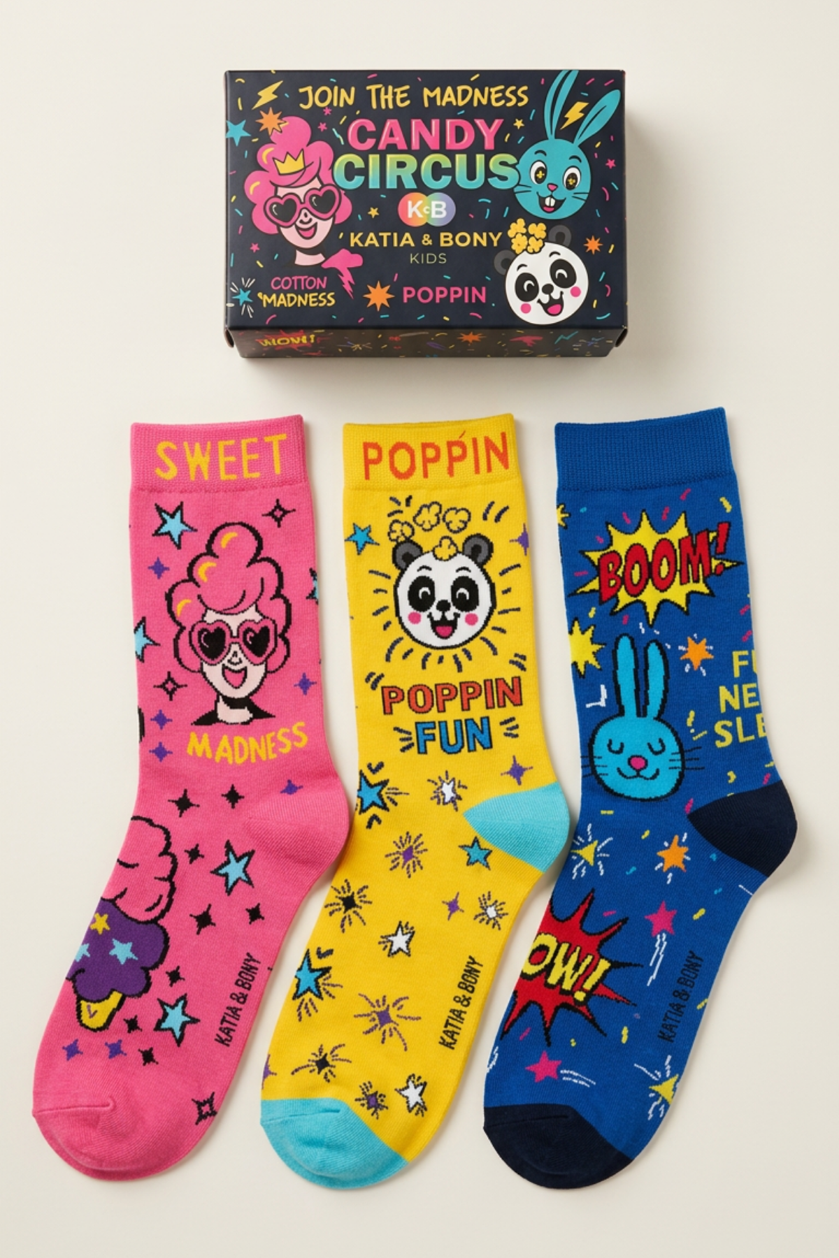 Unisex 3lü Candy Desenli Kutulu Soket Çorap
