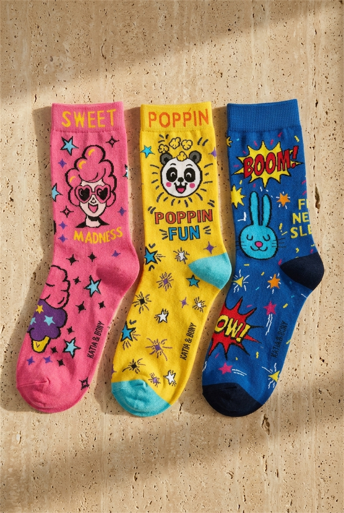 Unisex 3lü Candy Desenli Kutulu Soket Çorap