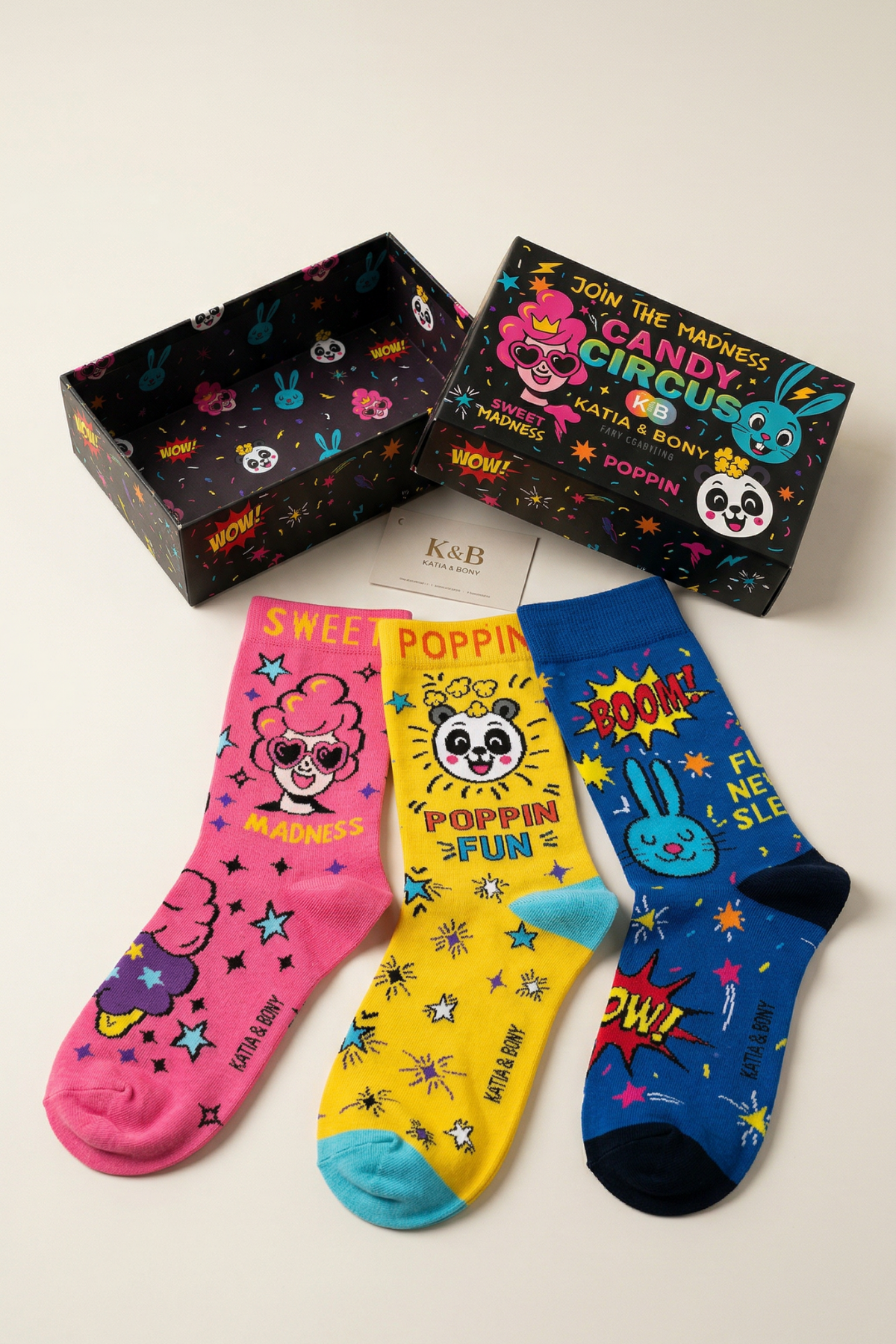 Unisex 3lü Candy Desenli Kutulu Soket Çorap