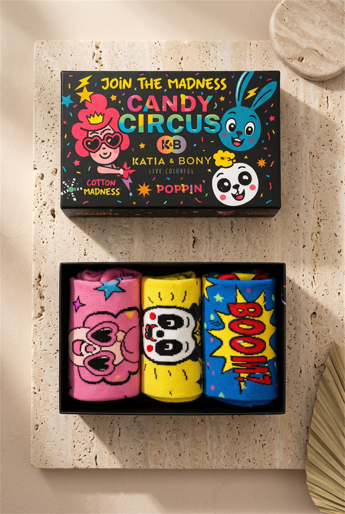 Unisex 3'lü Candy Desenli Kutulu Soket Çorap