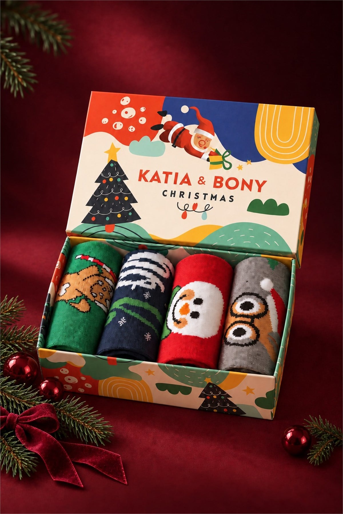 Unisex 4lü Paket Yılbaşı Kutulu Soket Çorap