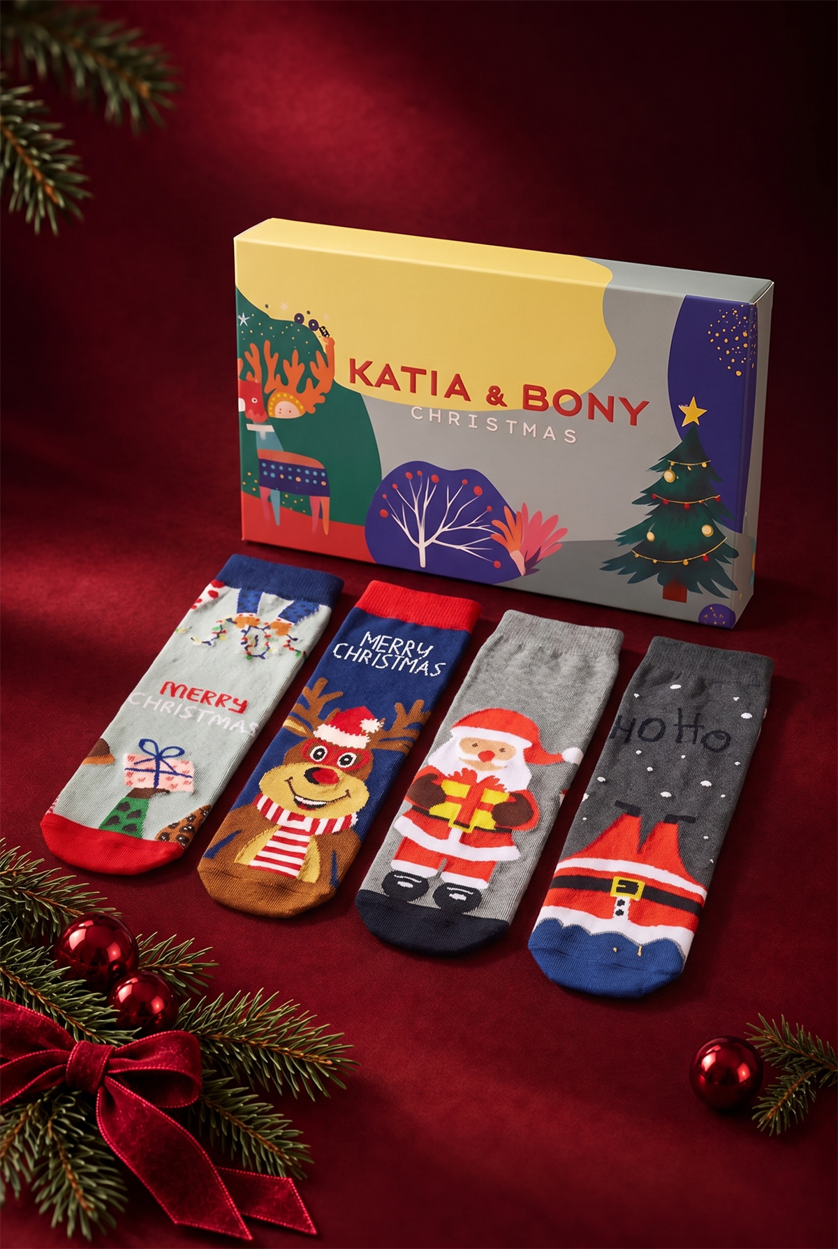 Unisex 4lü Paket Yılbaşı Kutulu Soket Çorap 