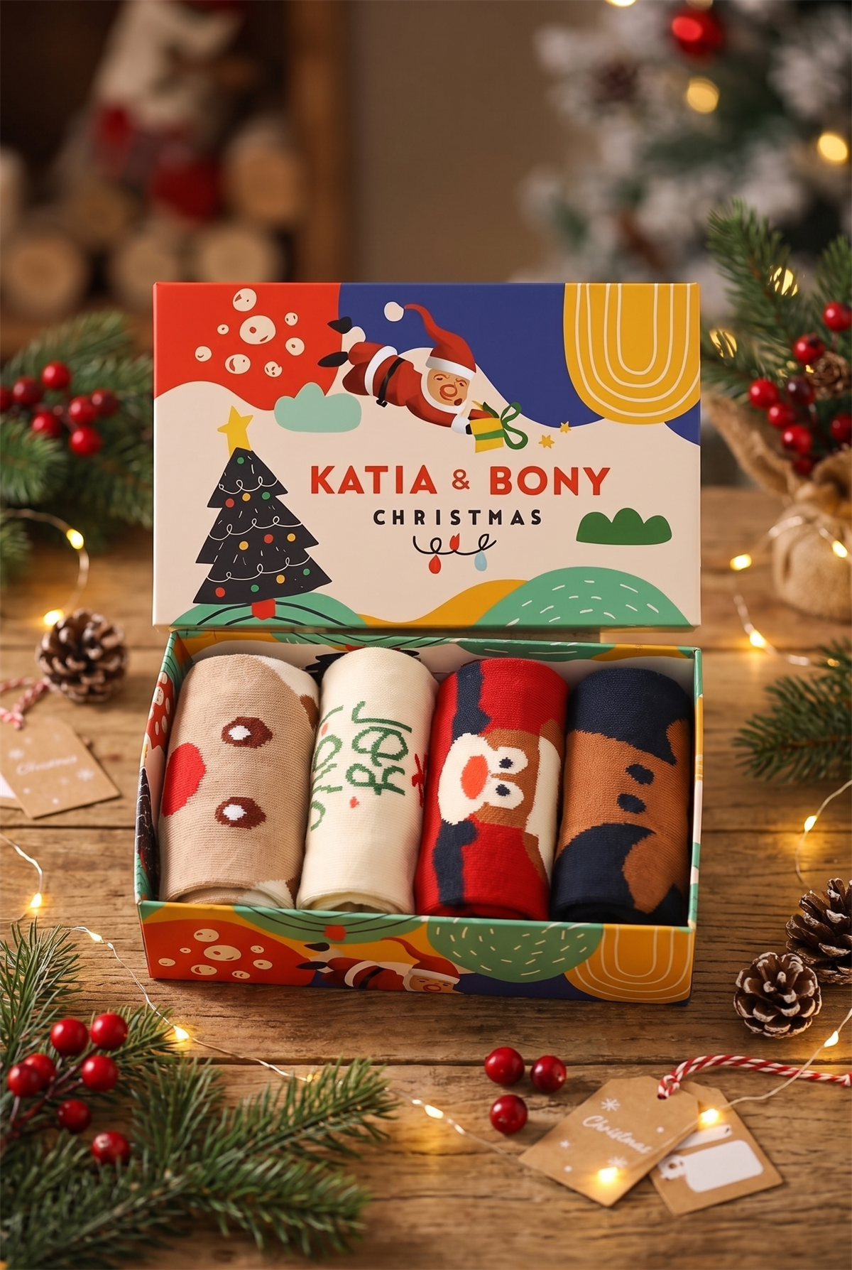 Unisex 4lü Paket Yılbaşı Kutulu Soket Çorap