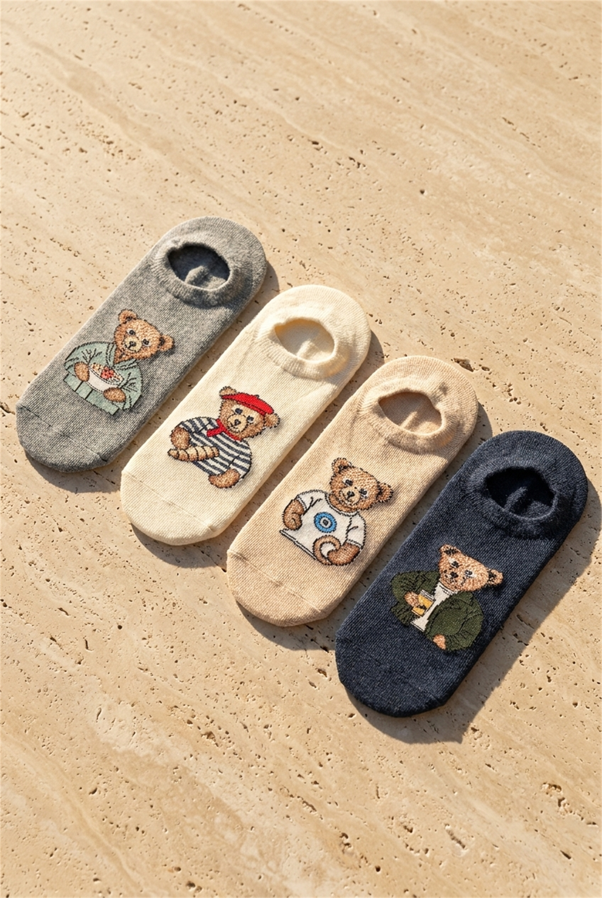 Unisex 4lü Teddy Desenli Görünmez Çorap