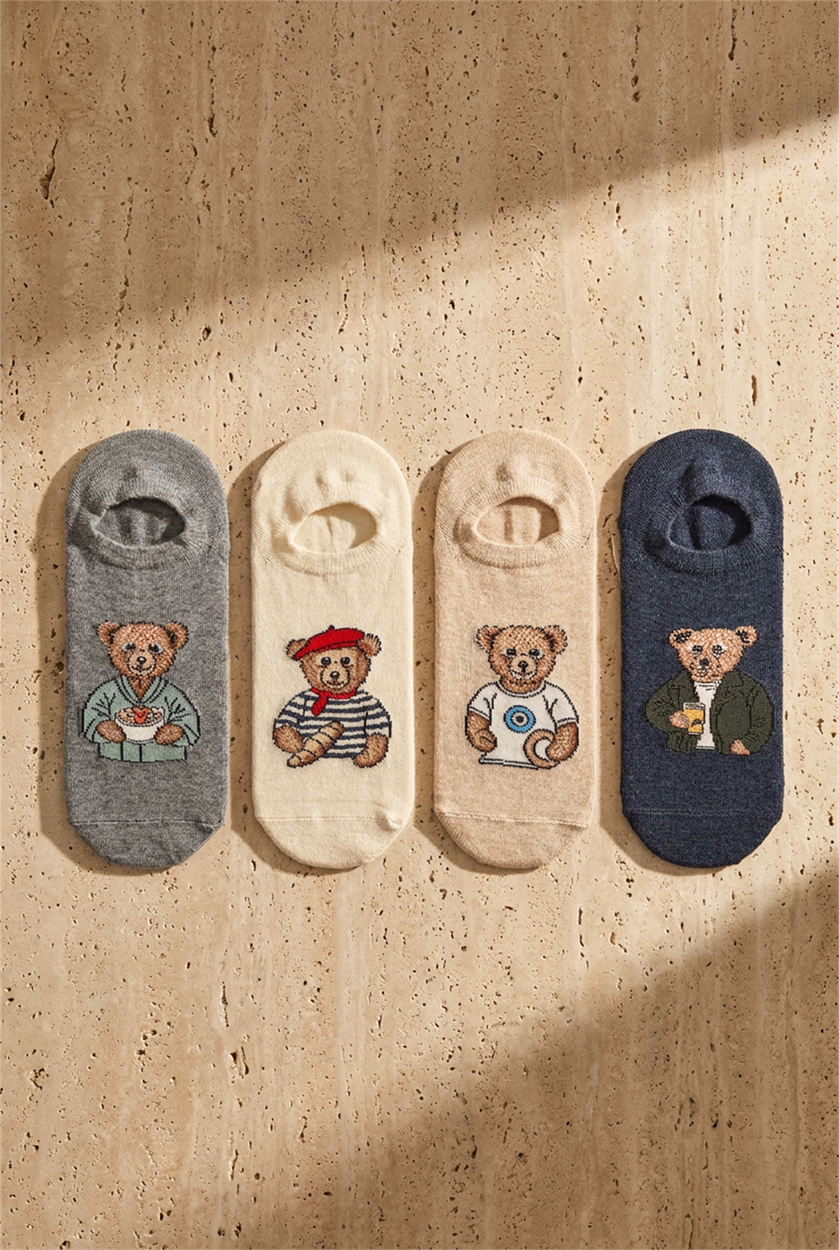 Unisex 4lü Teddy Desenli Görünmez Çorap