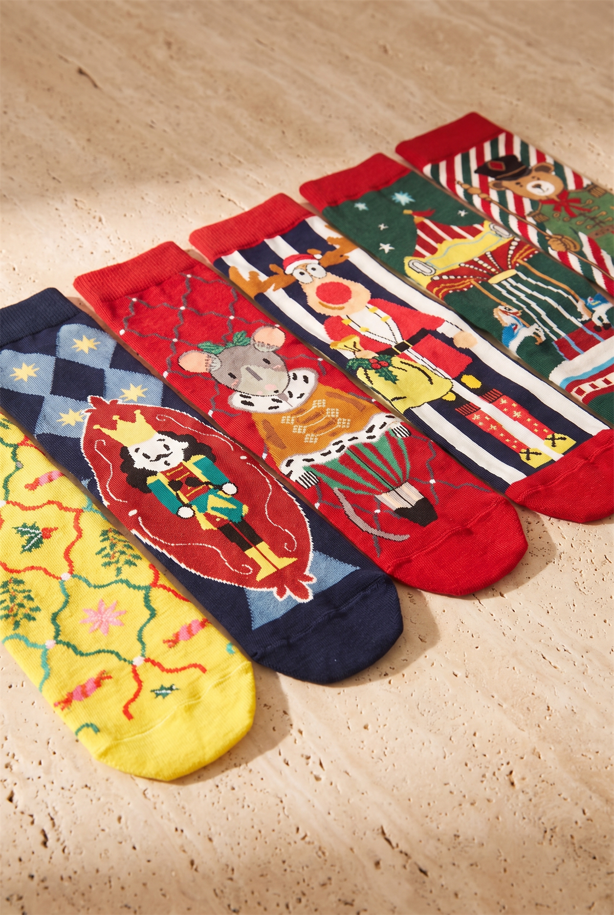 Unisex Advent Calendar Kutulu 6lı Yılbaşı Temalı Pamuklu Soket Çorap Çok Renkli