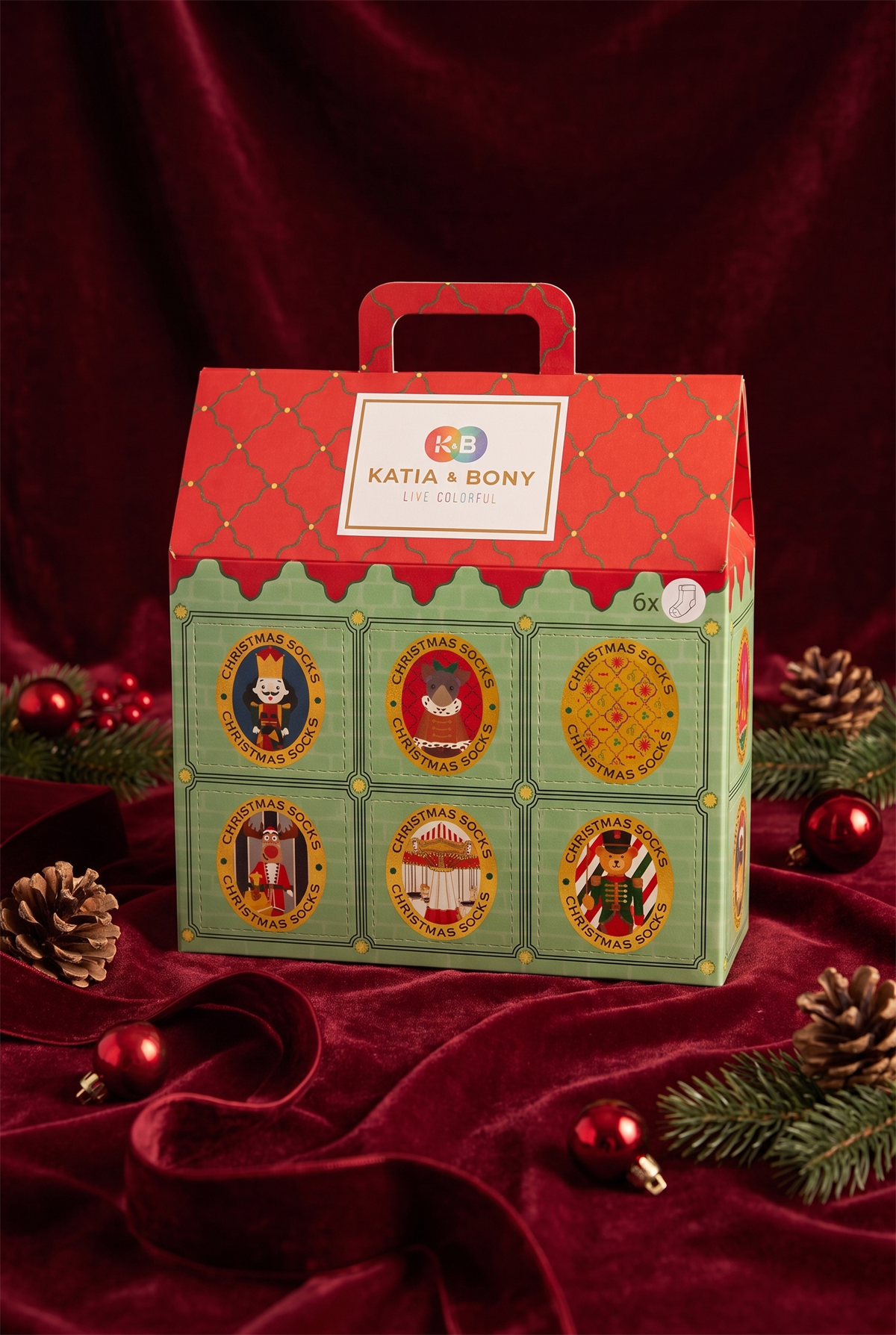 Unisex Advent Calendar Kutulu 6lı Yılbaşı Temalı Pamuklu Soket Çorap Çok Renkli