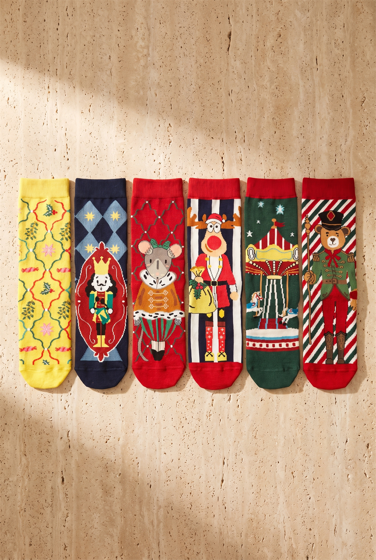 Unisex Advent Calendar Kutulu 6lı Yılbaşı Temalı Pamuklu Soket Çorap Çok Renkli