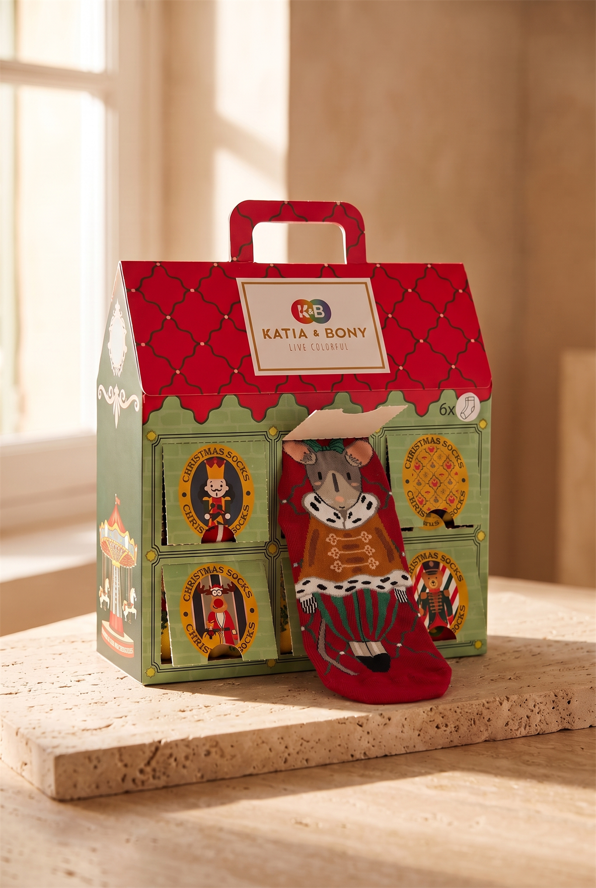 Unisex Advent Calendar Kutulu 6lı Yılbaşı Temalı Pamuklu Soket Çorap Çok Renkli