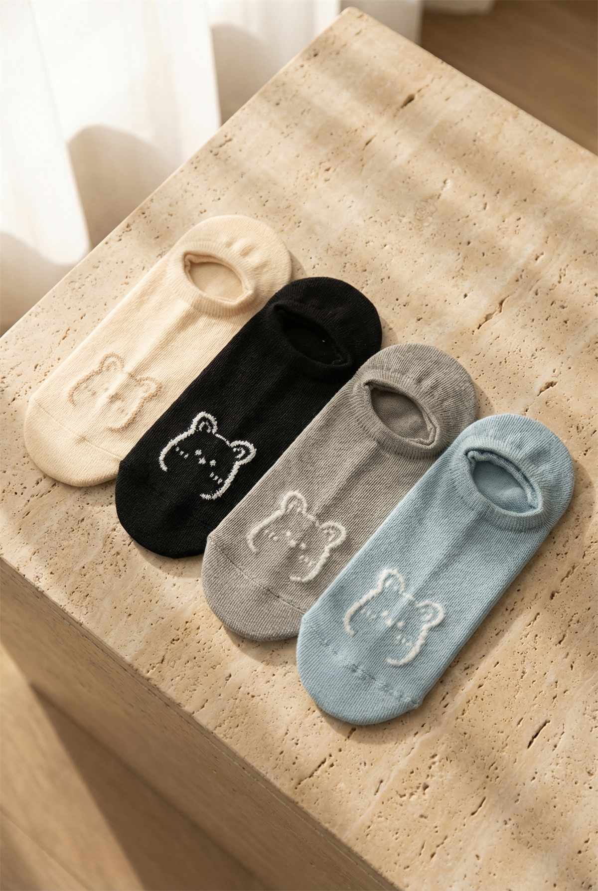 Unisex Bear Patterned 4-Pack Invisible Ballerina Socks