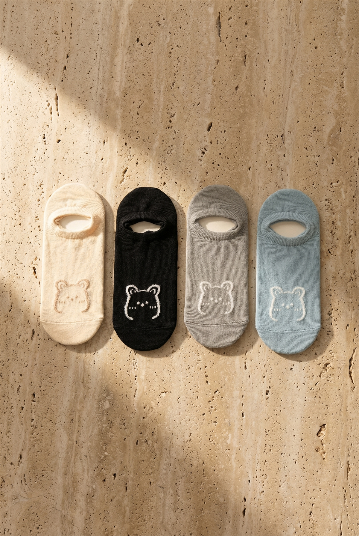 Unisex Bear Patterned 4-Pack Invisible Ballerina Socks