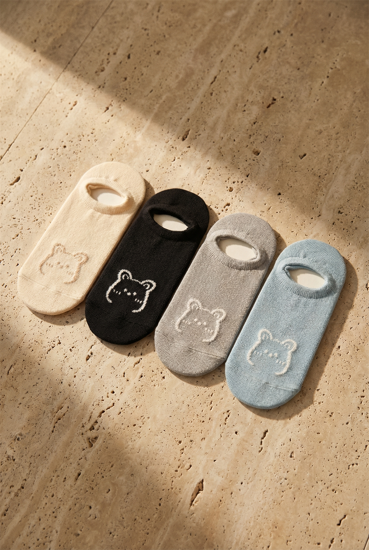 Unisex Bear Patterned 4-Pack Invisible Ballerina Socks