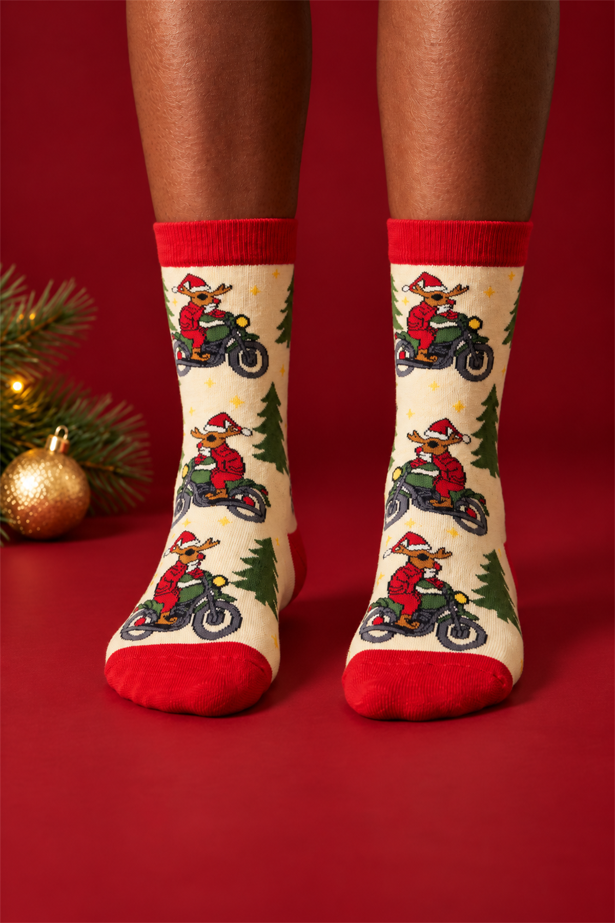 Unisex Biker Deer Yılbaşı Havlu Soket Çorap
