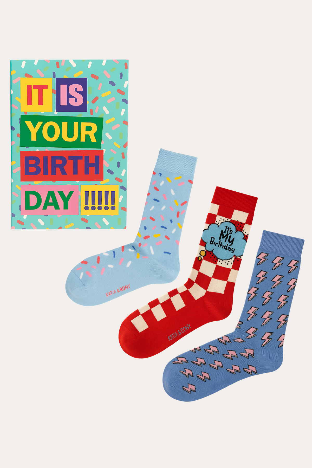 22501U4007 3PCK BIRTHDAY KUTULU UNISEX ÇORAP Desenli