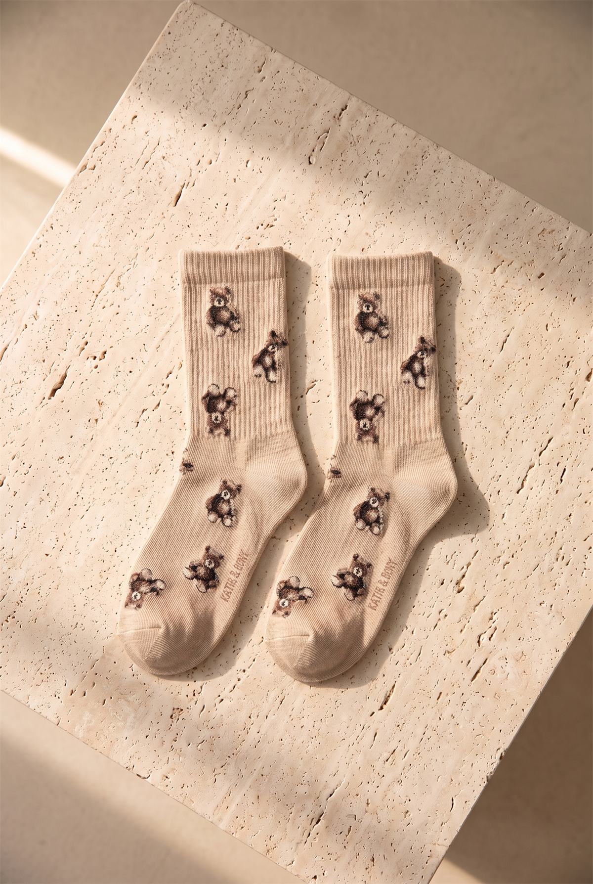 Unisex Teddy Desenli Pamuklu Soket Çorap Bej