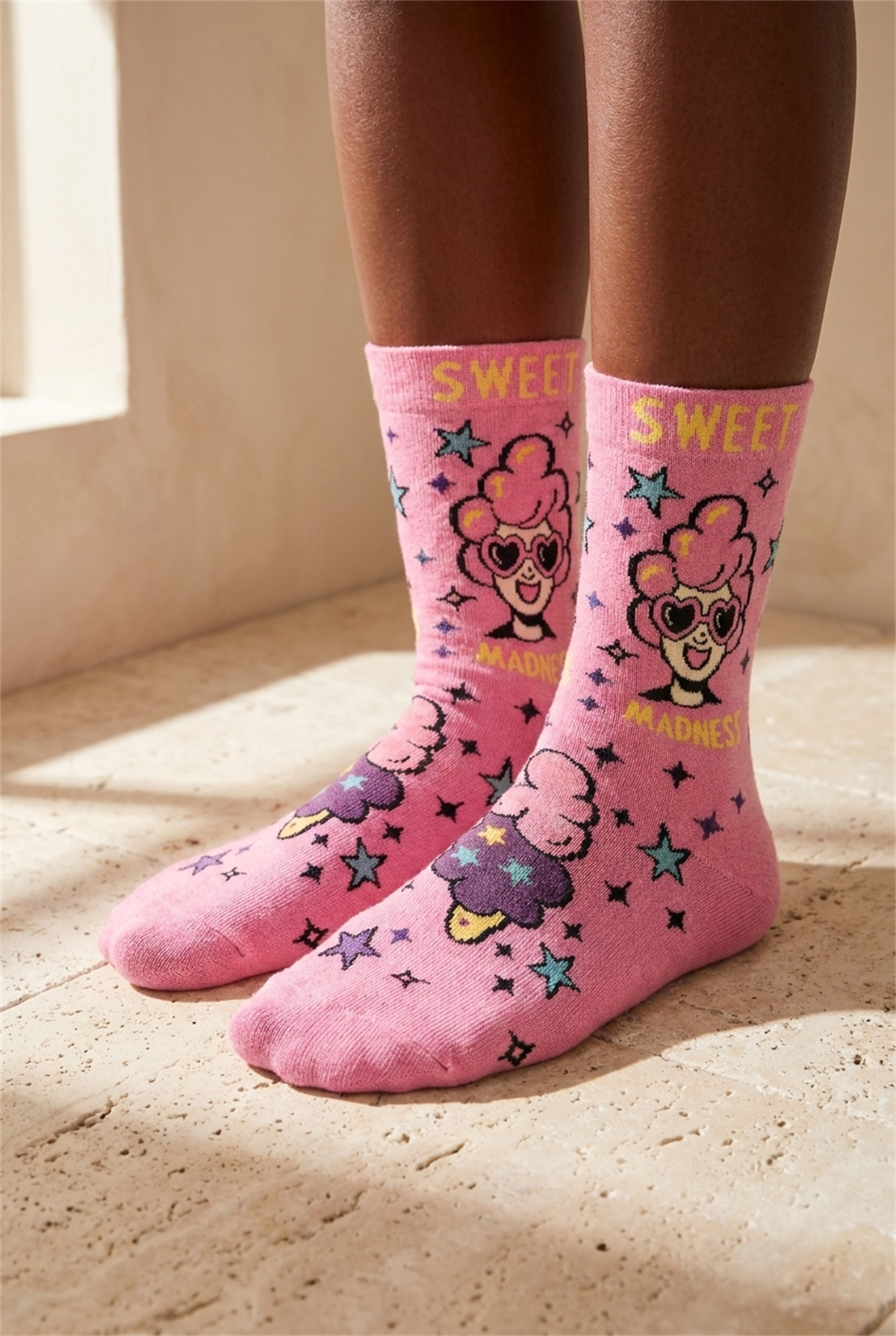 Unisex Desenli Soket Çorap Açık Pembe
