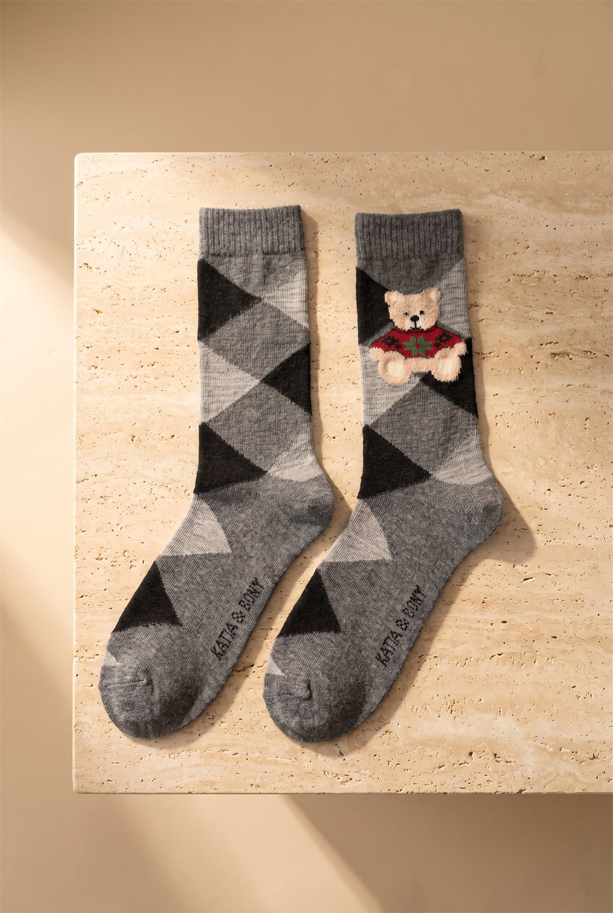 Unisex Ekoseli Teddy Yün Soket Çorap Gri