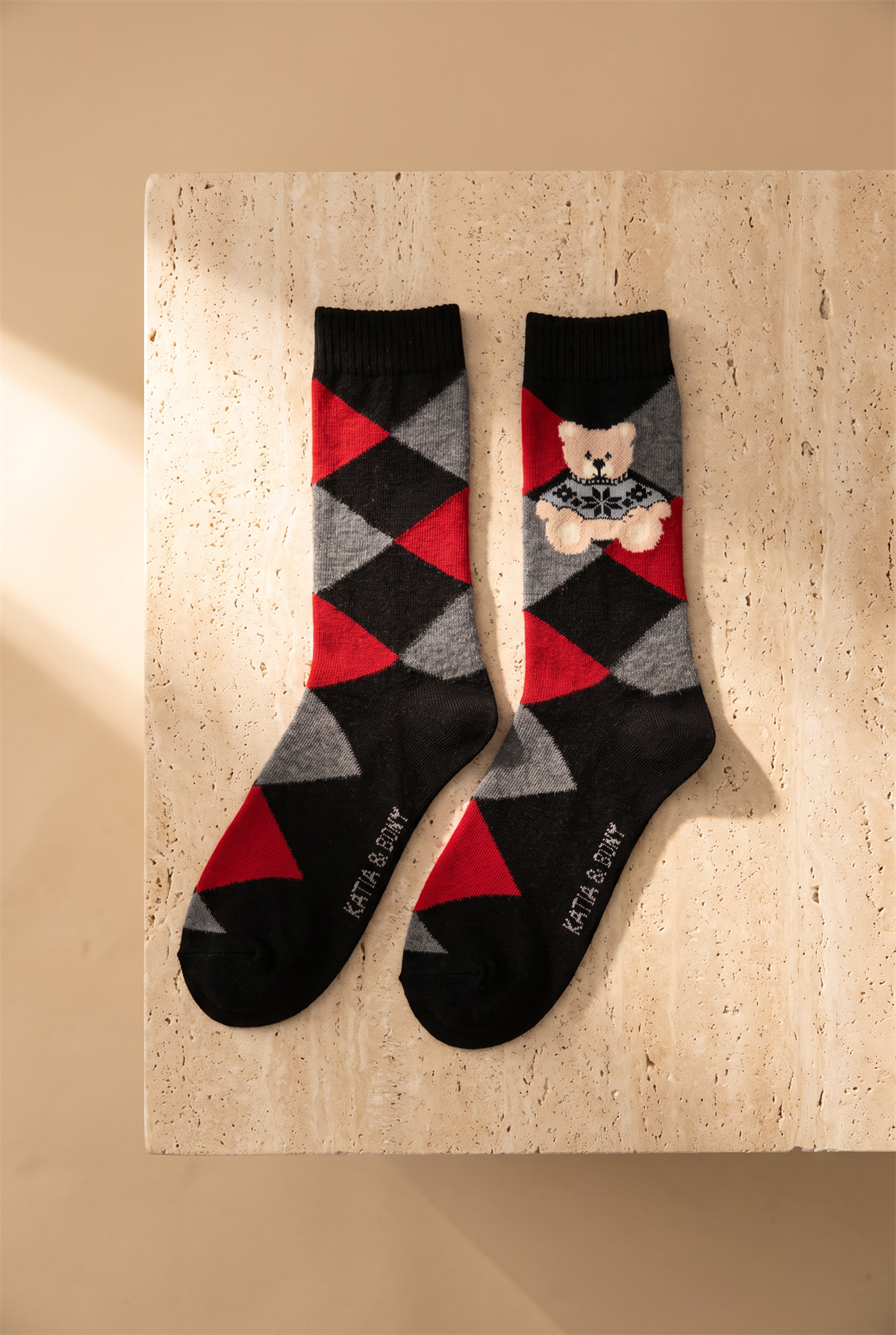 Unisex Ekoseli Teddy Yün Soket Çorap Siyah