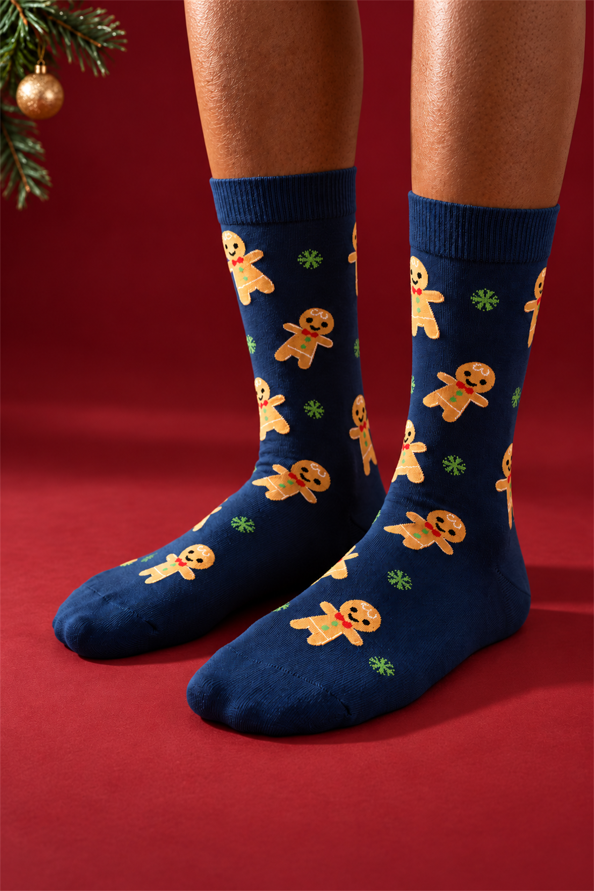 Unisex Ginger Breadman Desenli Yılbaşı Temalı Soket Çorap Lacivert
