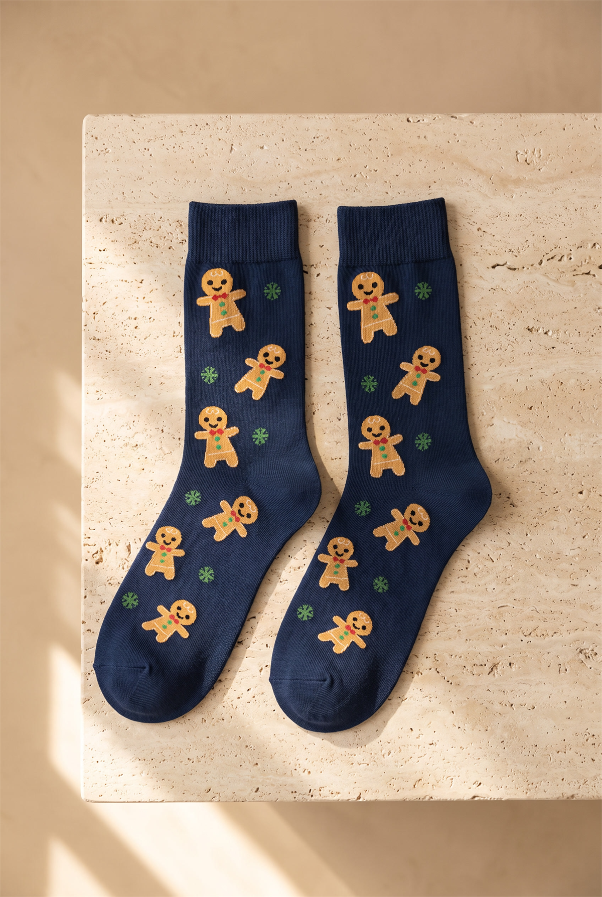 Unisex Ginger Breadman Desenli Yılbaşı Temalı Soket Çorap Lacivert