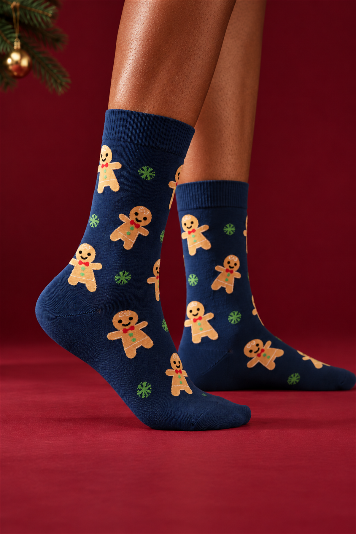 Unisex Ginger Breadman Desenli Yılbaşı Temalı Soket Çorap Lacivert