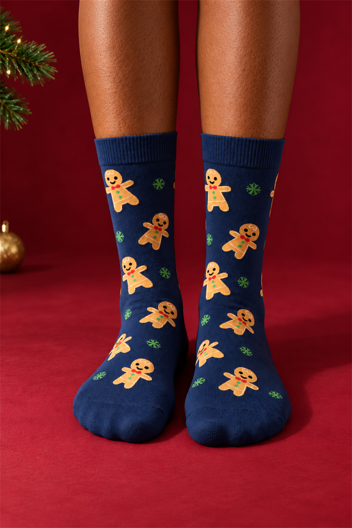 Unisex Ginger Breadman Desenli Yılbaşı Temalı Soket Çorap Lacivert