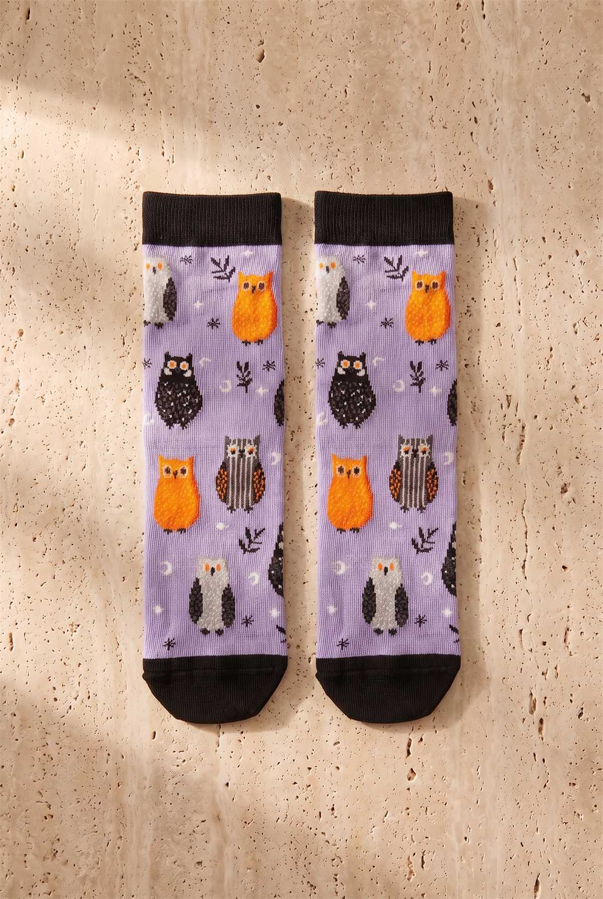Unisex Halloween Temalı Baykuş Desenli Soket Çorap Lila