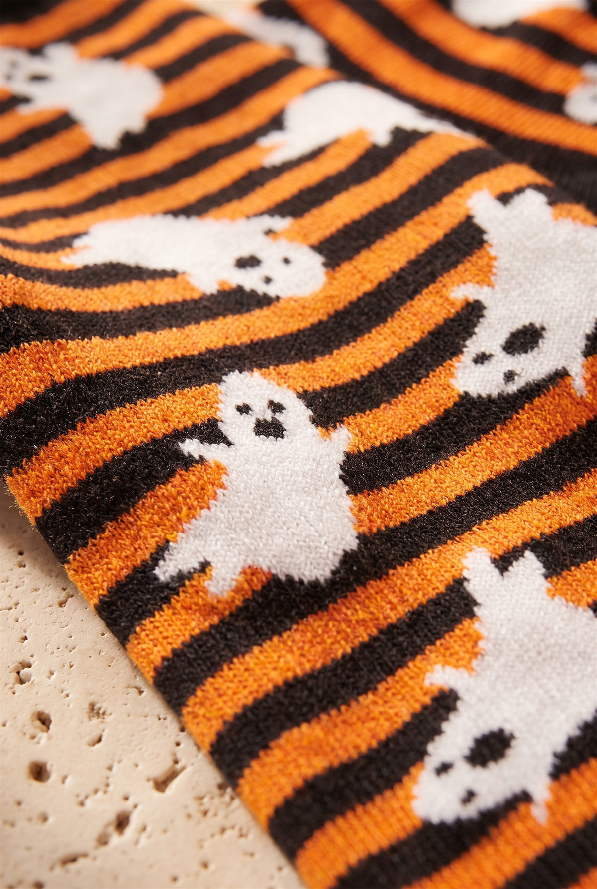 Unisex Halloween Temalı Hayalet Desenli Soket Çorap Turuncu