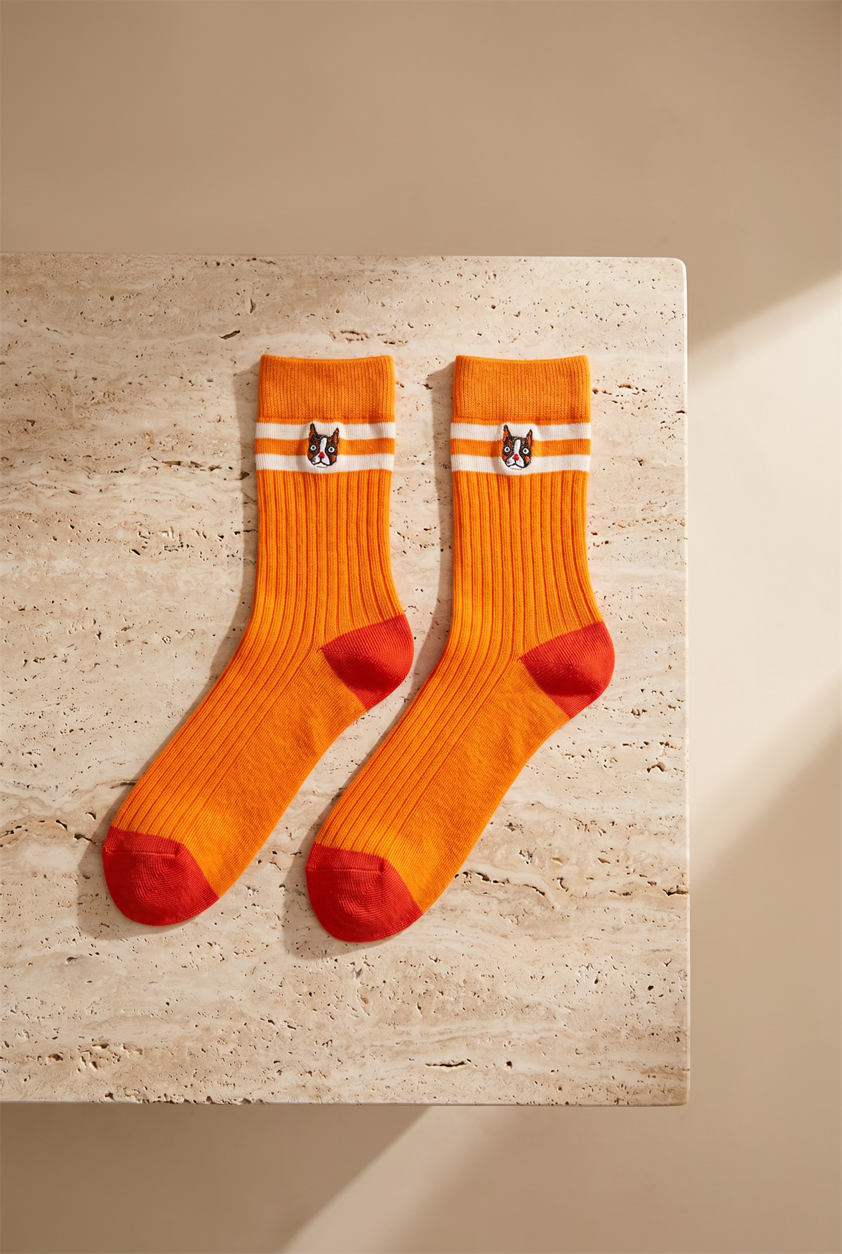Unisex Hayvan Nakışlı Soket Çorap Turuncu