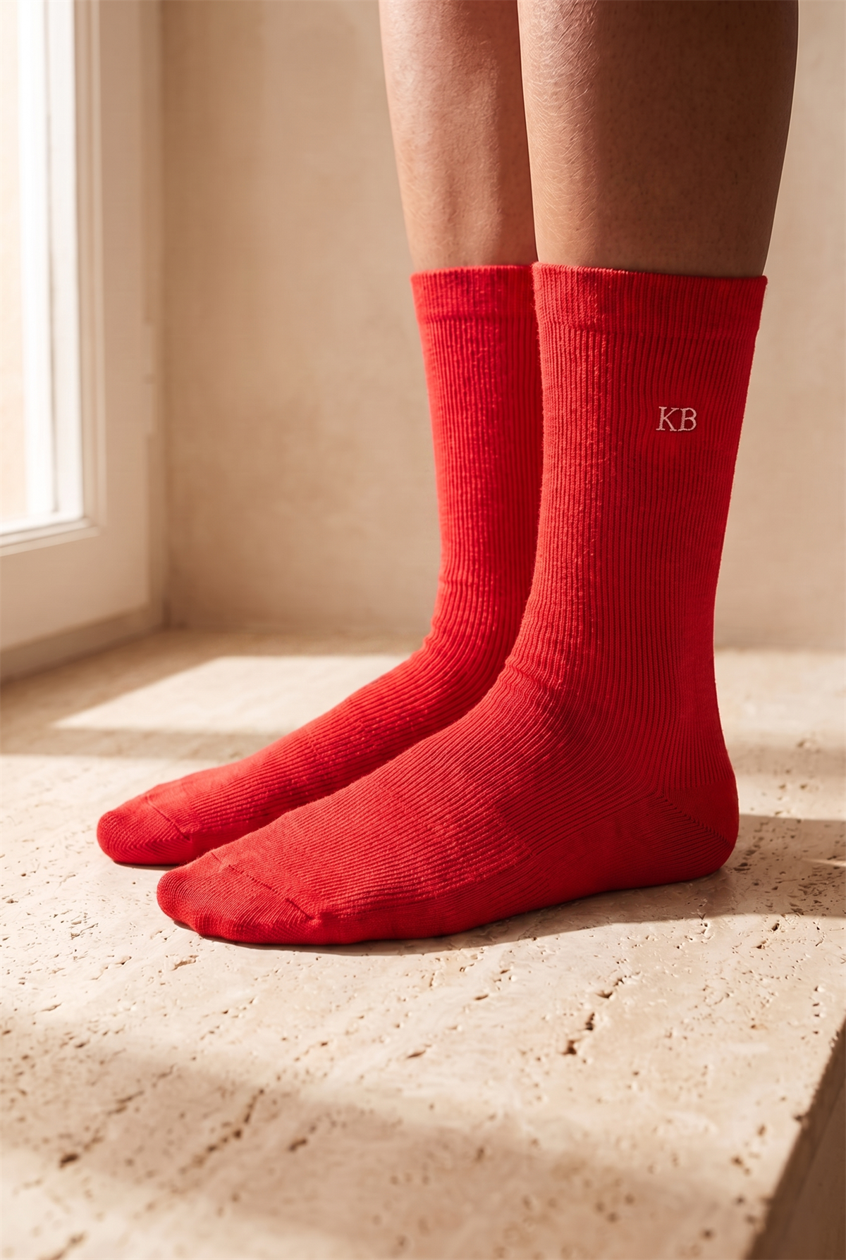 Unisex K&B Nakışlı Soket Çorap Kırmızı