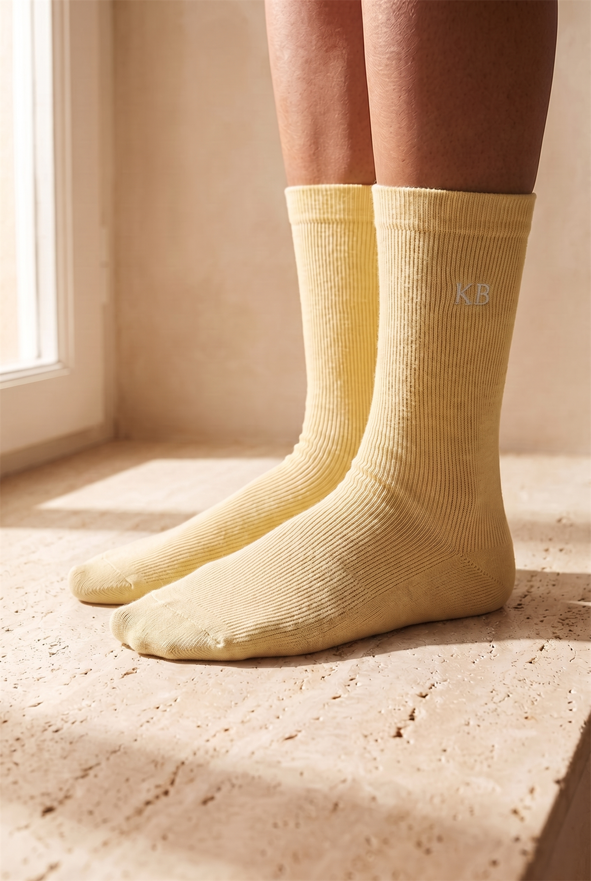 Unisex K&B Nakışlı Soket Çorap Sarı