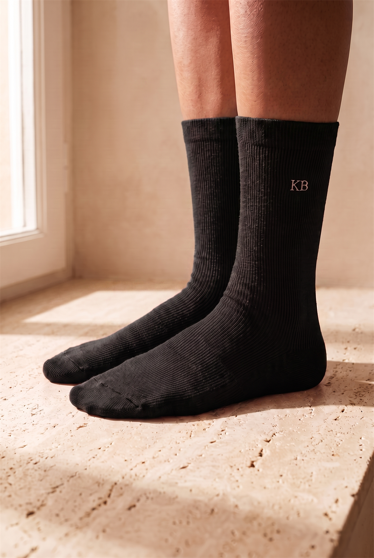 Unisex K&B Nakışlı Soket Çorap Siyah