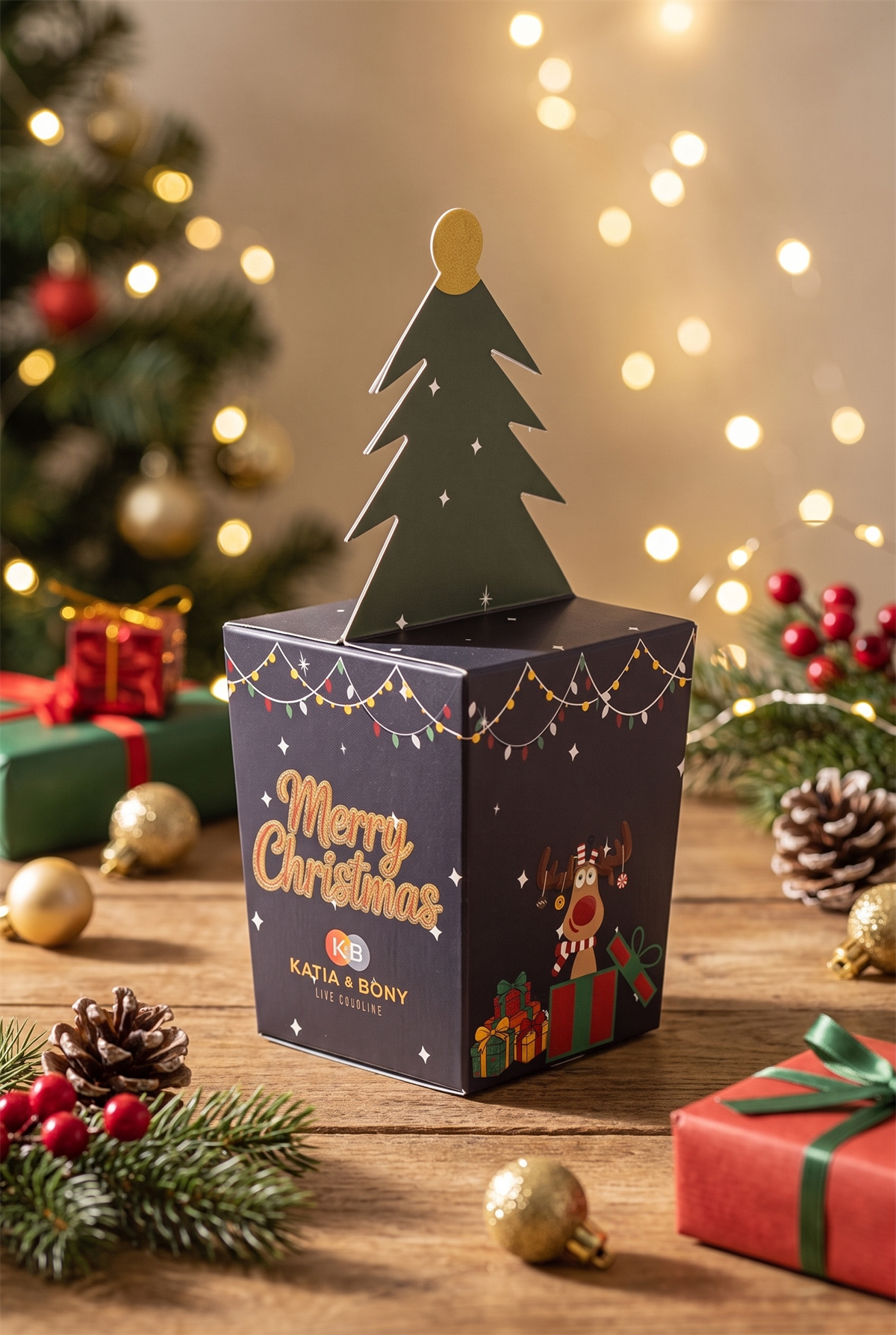 Unisex Marry Christmas Kutulu Geyik Desenli Soket Yılbaşı Çorabı