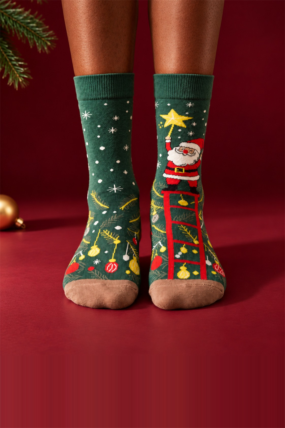 Unisex Noel Baba Desenli Pamuklu Soket Yılbaşı Çorabı