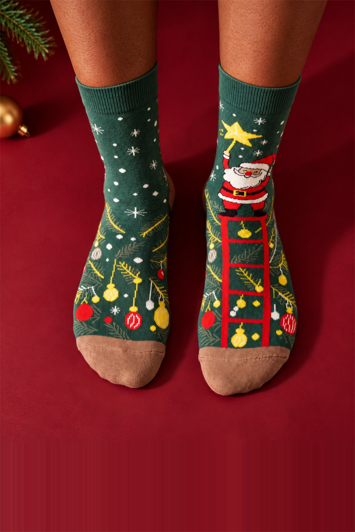 Unisex Noel Baba Desenli Pamuklu Soket Yılbaşı Çorabı