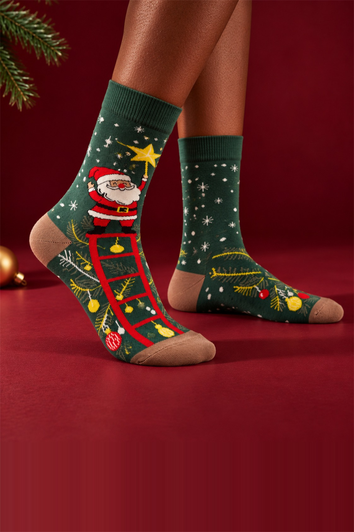 Unisex Noel Baba Desenli Pamuklu Soket Yılbaşı Çorabı