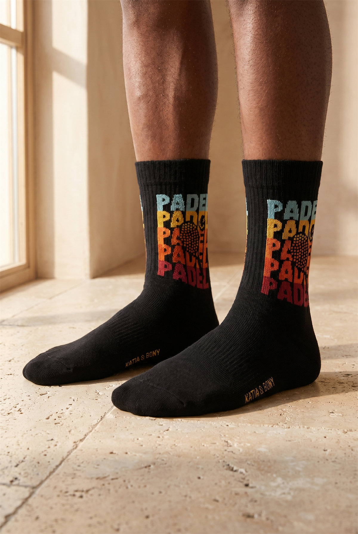 Unisex Padel Desenli Siyah Soket Çorap