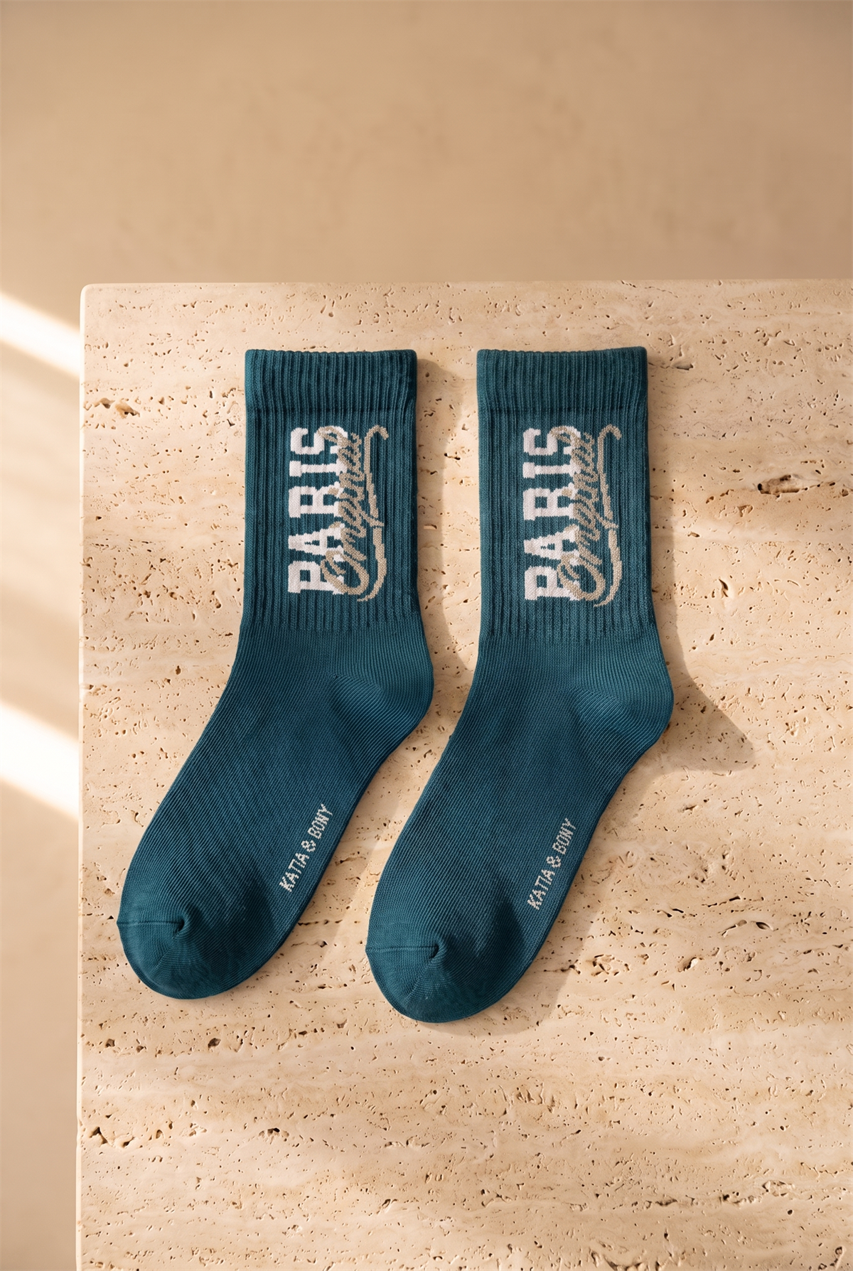 Unisex Paris Desenli Pamuklu Soket Çorap Yeşil